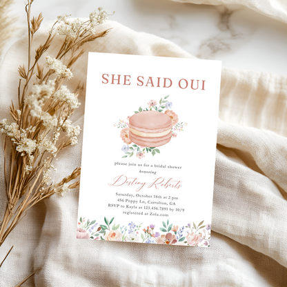 Pink Floral She Said Oui Paris Bridal Shower Invitation