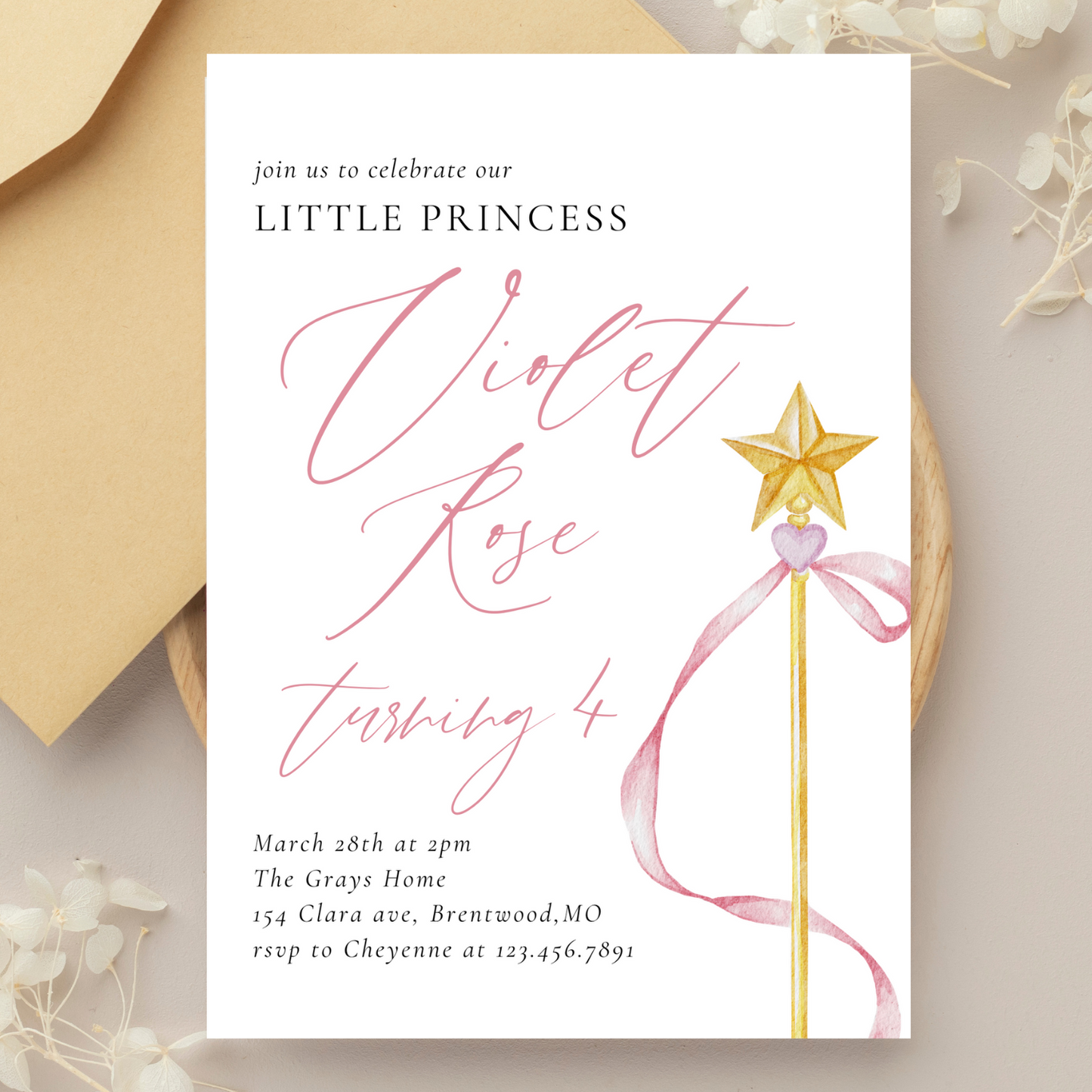 Modern Pink Little Princess Birthday Invitation Template