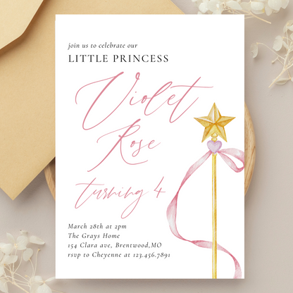 Modern Pink Little Princess Birthday Invitation Template