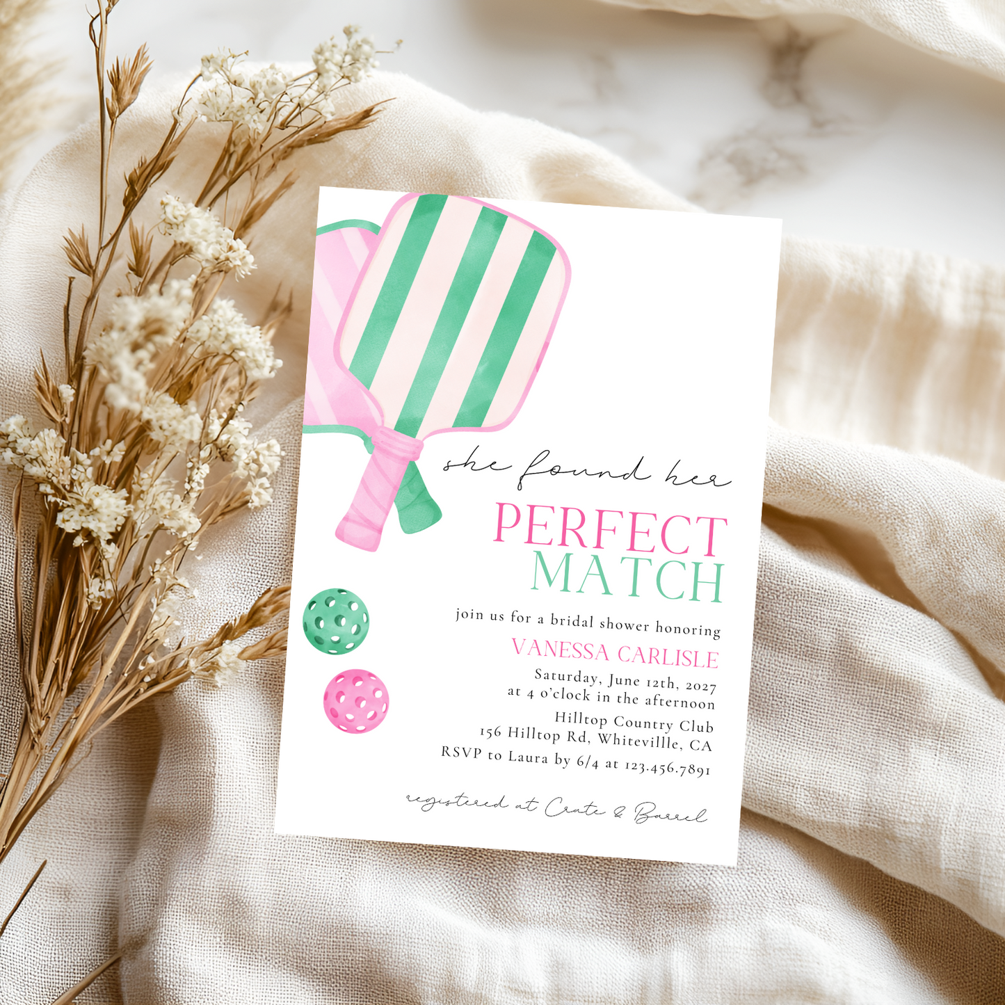 Perfect Match Pickleball Bridal Shower Invitation
