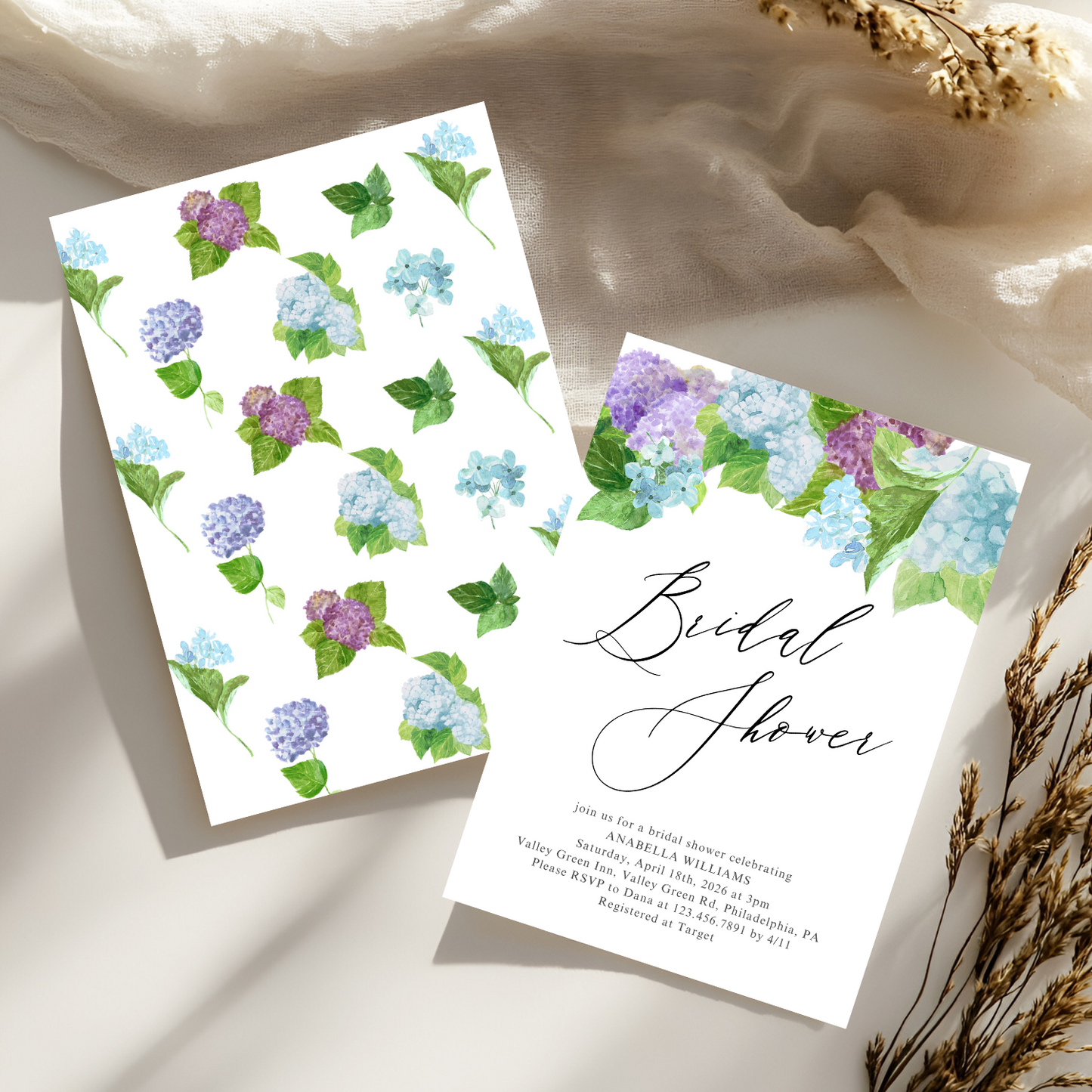 Watercolor Hydrangea Bridal Shower Invitation | Digital Download