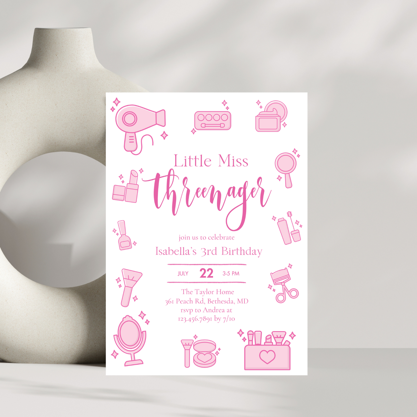 Little Miss Threenager 3rd Birthday Invitation Template