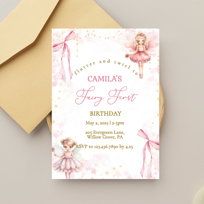 Whimsical Fairy First Birthday Invitation