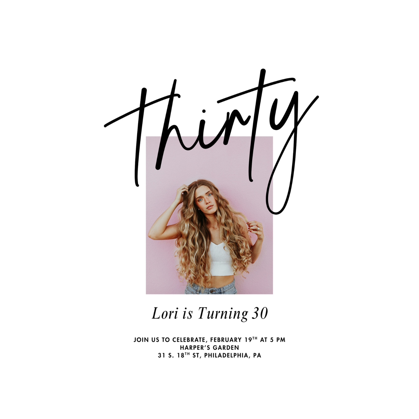 Minimalist Photo 30th Editable Birthday Invitation