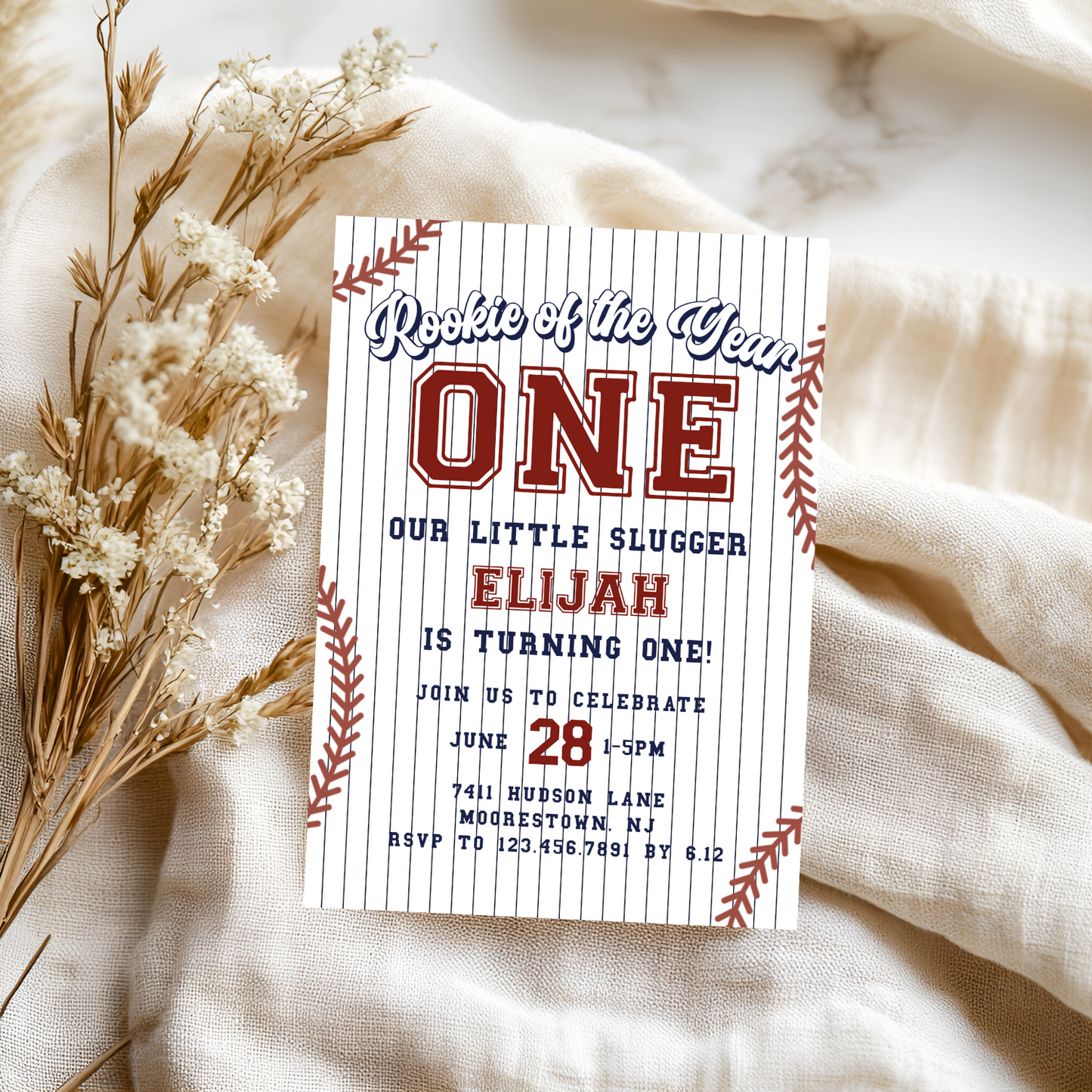 Modern Rookie of the Year Baseball 1st Birthday Invitation