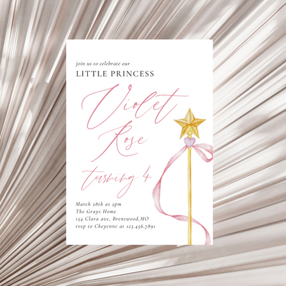 Modern Pink Little Princess Birthday Invitation Template