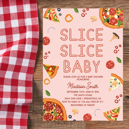 Modern Slice Slice Baby Pizza Baby Shower Invitation