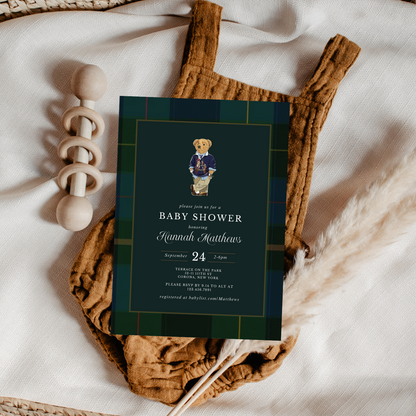 Plaid Teddy Bear Baby Shower Invitation
