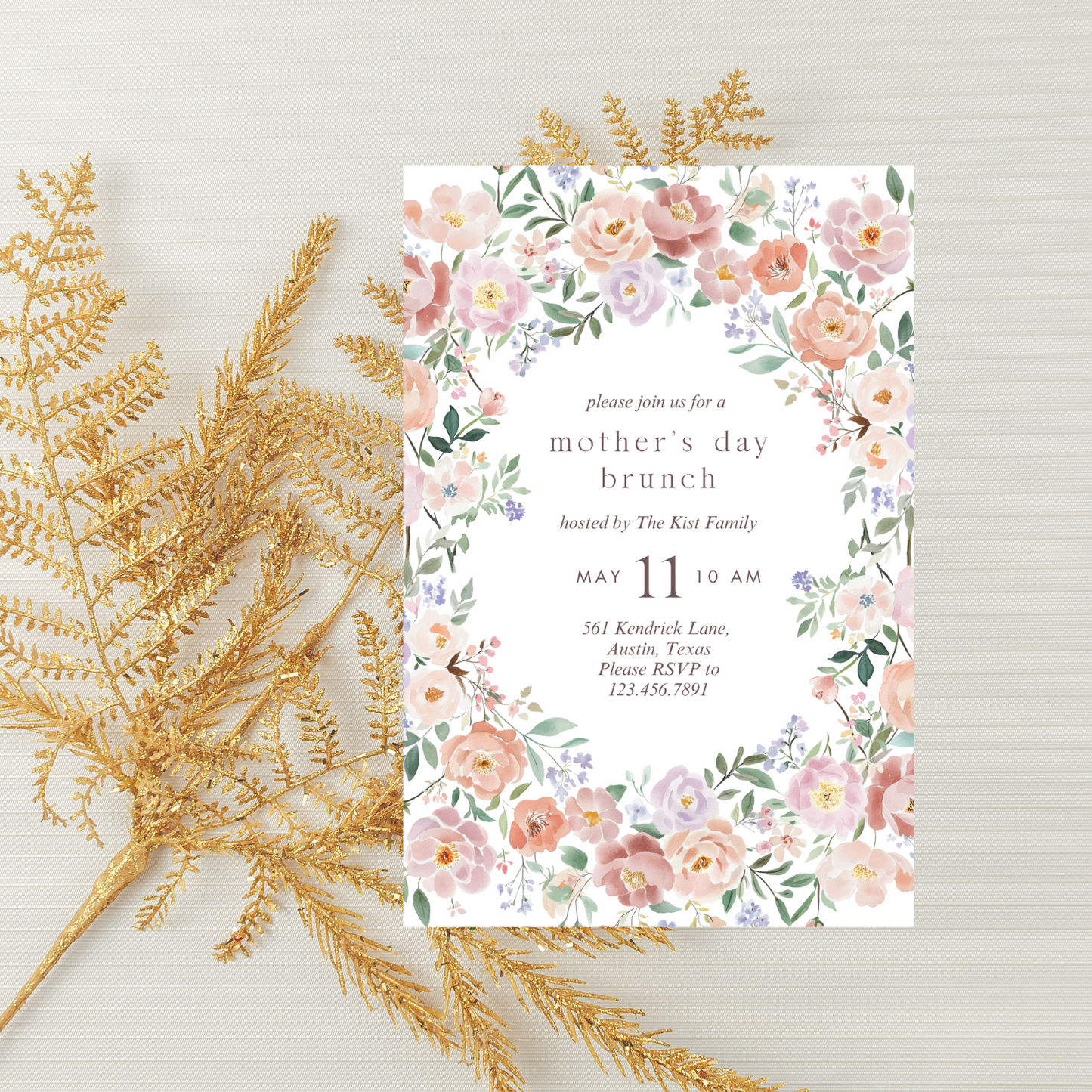 Watercolor Pink Floral Mother's Day Invitation