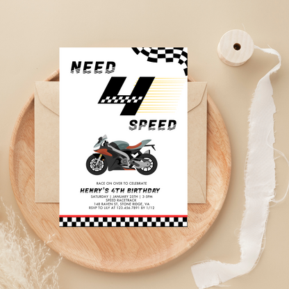 Need 4 Speed Race Car 4th Birthday Invitation