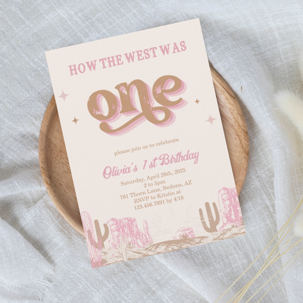 Western Pink Cowgirl First Birthday Invitation