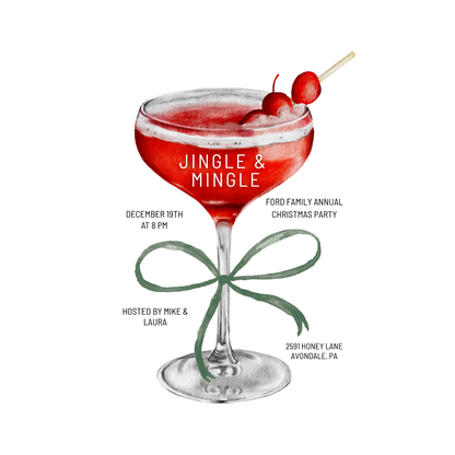 Watercolor Cocktail Christmas Party Editable Invitation