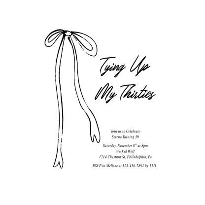Black Bow Tying Up My Thirties Editable Birthday Invitation