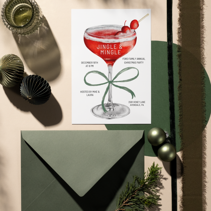 Watercolor Cocktail Christmas Party Editable Invitation