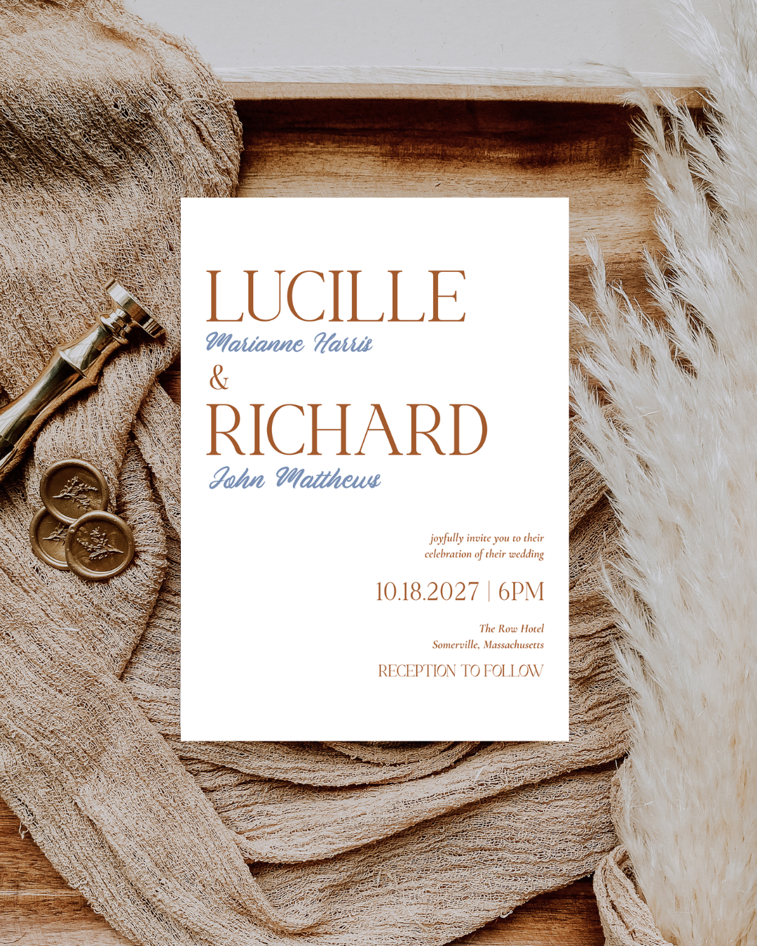 DAWN Retro Wedding Invitation Suite – Digital Download Bundle + BONUS Dinner Menu