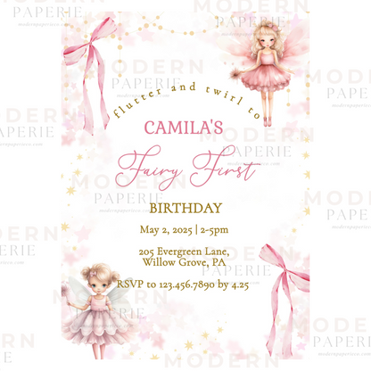 Whimsical Fairy First Birthday Invitation