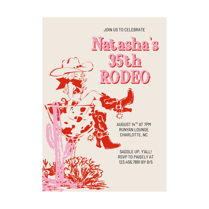 Cowgirl Western Martini Editable Birthday Invitation