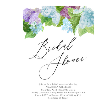 Watercolor Hydrangea Bridal Shower Invitation | Digital Download