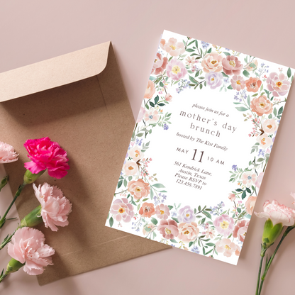 Watercolor Pink Floral Mother's Day Invitation