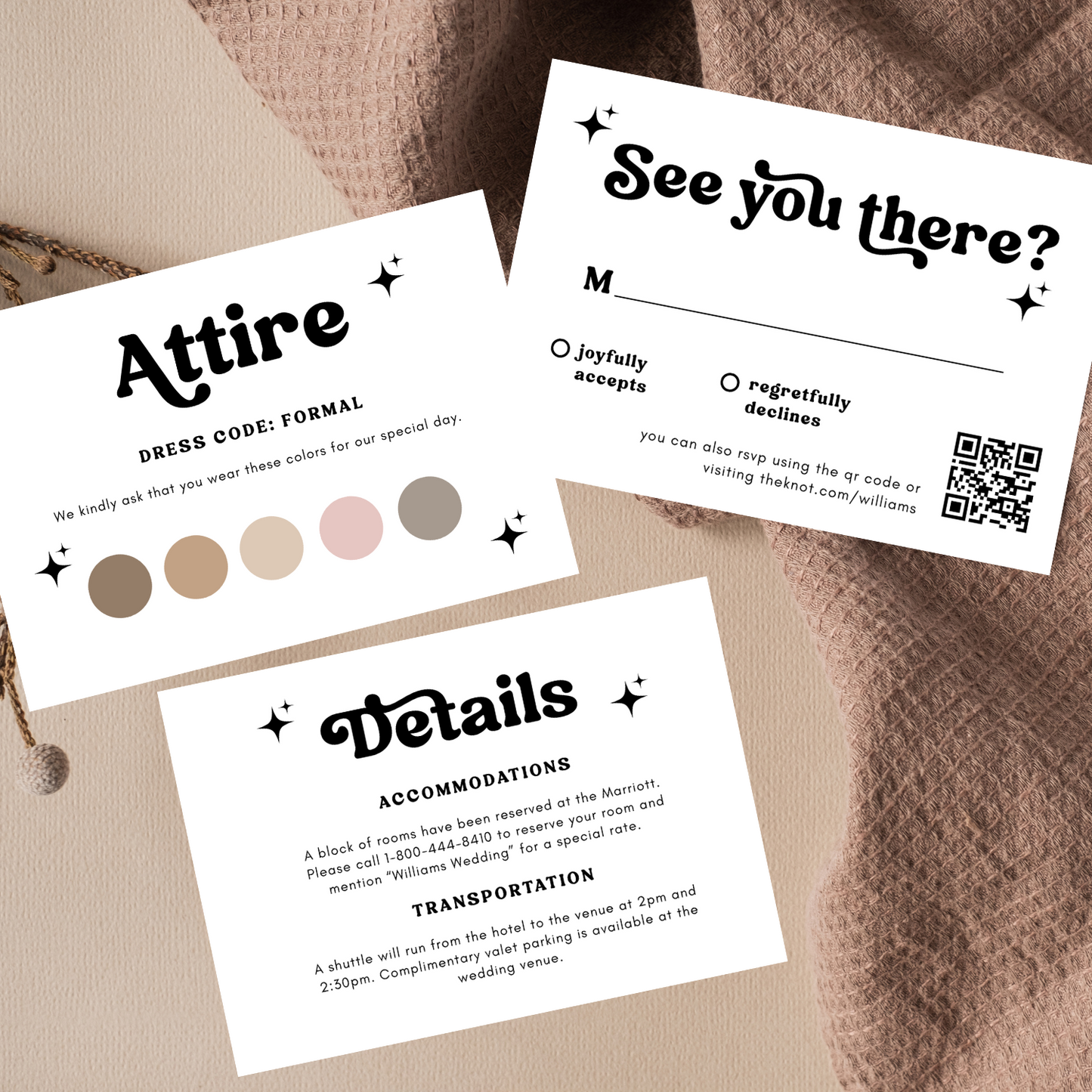 KATIE Retro Wedding Invitation Suite – Digital Download Bundle + BONUS Attire Card