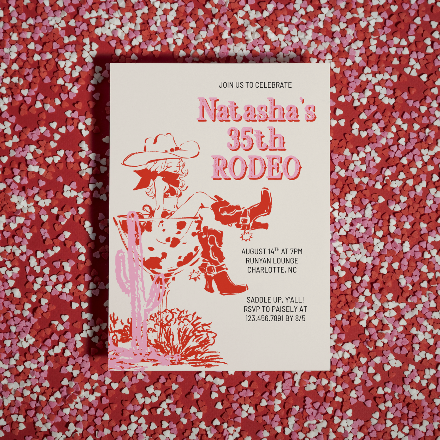 Cowgirl Western Martini Editable Birthday Invitation