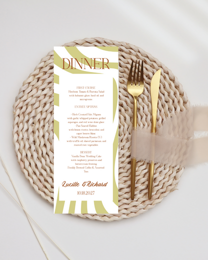 DAWN Retro Wedding Invitation Suite – Digital Download Bundle + BONUS Dinner Menu