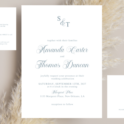 CERISE Dusty Blue Wedding Invitation Suite Bundle | Digital Download
