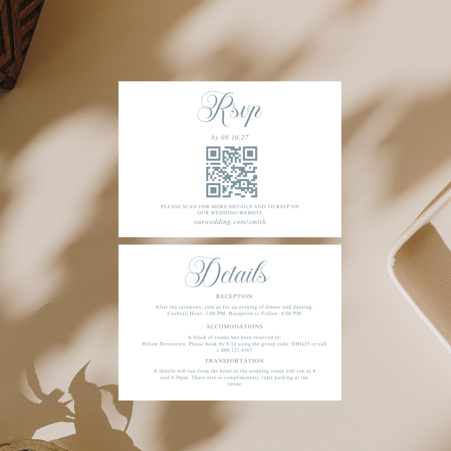 CERISE Dusty Blue Wedding Invitation Suite Bundle | Digital Download