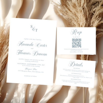 CERISE Dusty Blue Wedding Invitation Suite Bundle | Digital Download