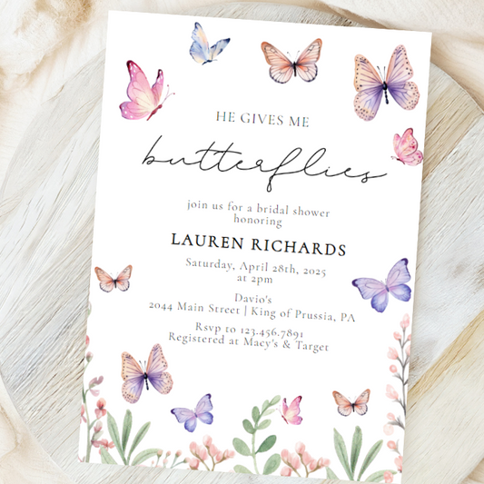 Elegant Watercolor Butterfly Bridal Shower Invitation