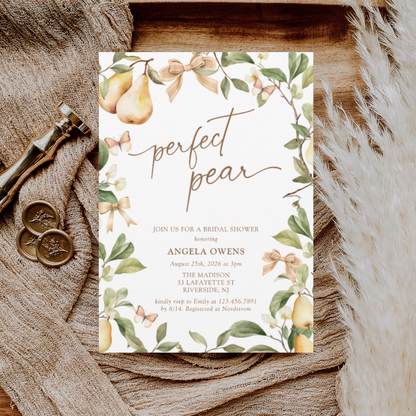 Watercolor Floral Perfect Pear Bridal Shower Invitation