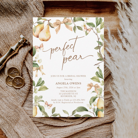 Watercolor Floral Perfect Pear Bridal Shower Invitation