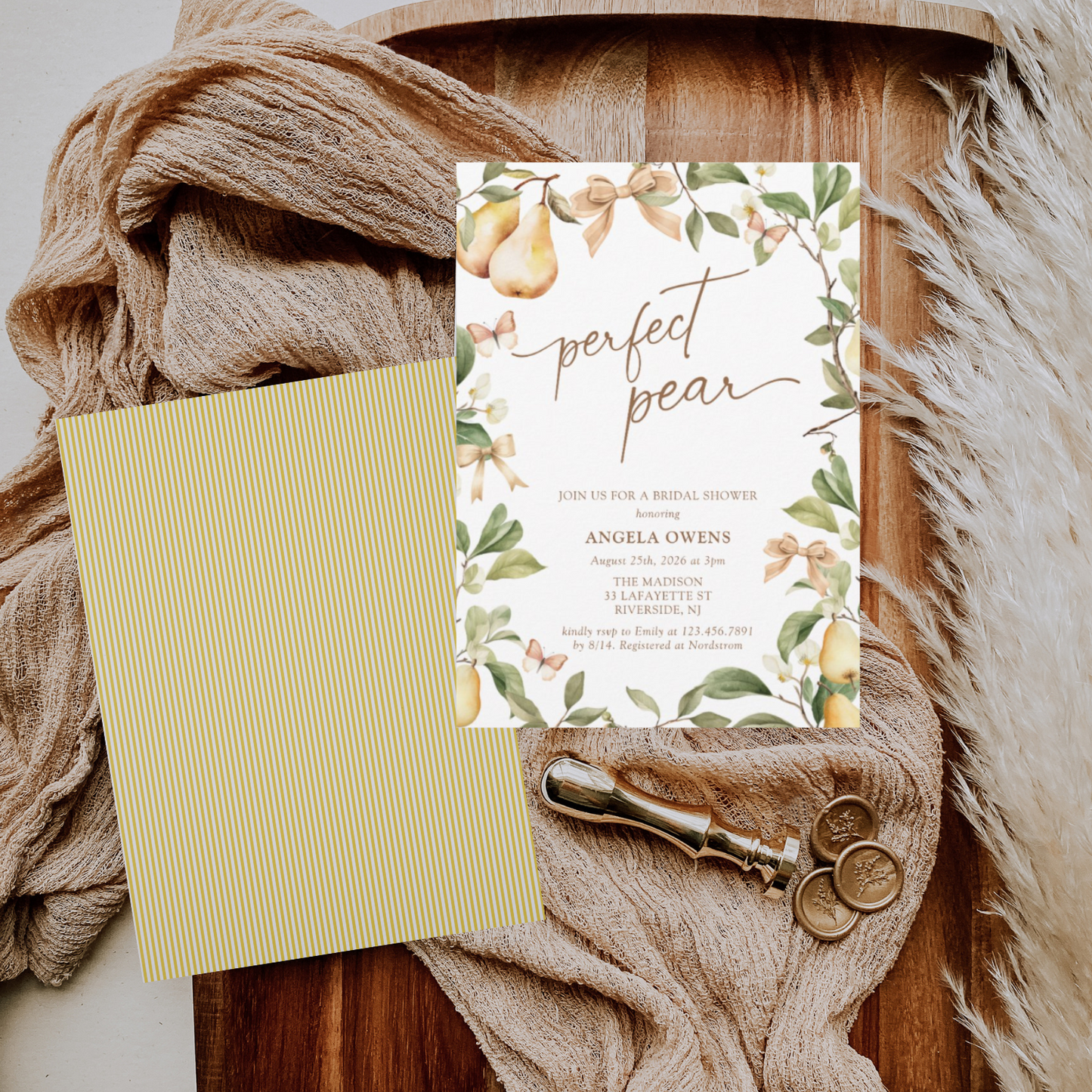 Watercolor Floral Perfect Pear Bridal Shower Invitation