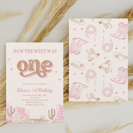wild wild west girl first birthday invitation digital download