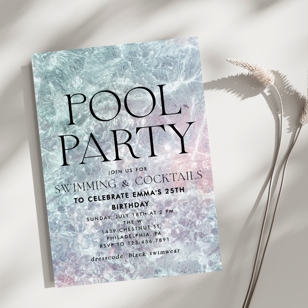 Chic Modern Water Pool Party Birthday Invitation