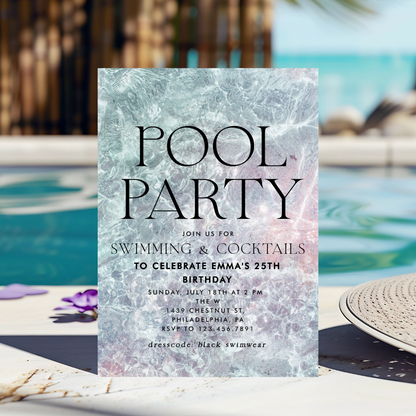 Chic Modern Water Pool Party Birthday Invitation