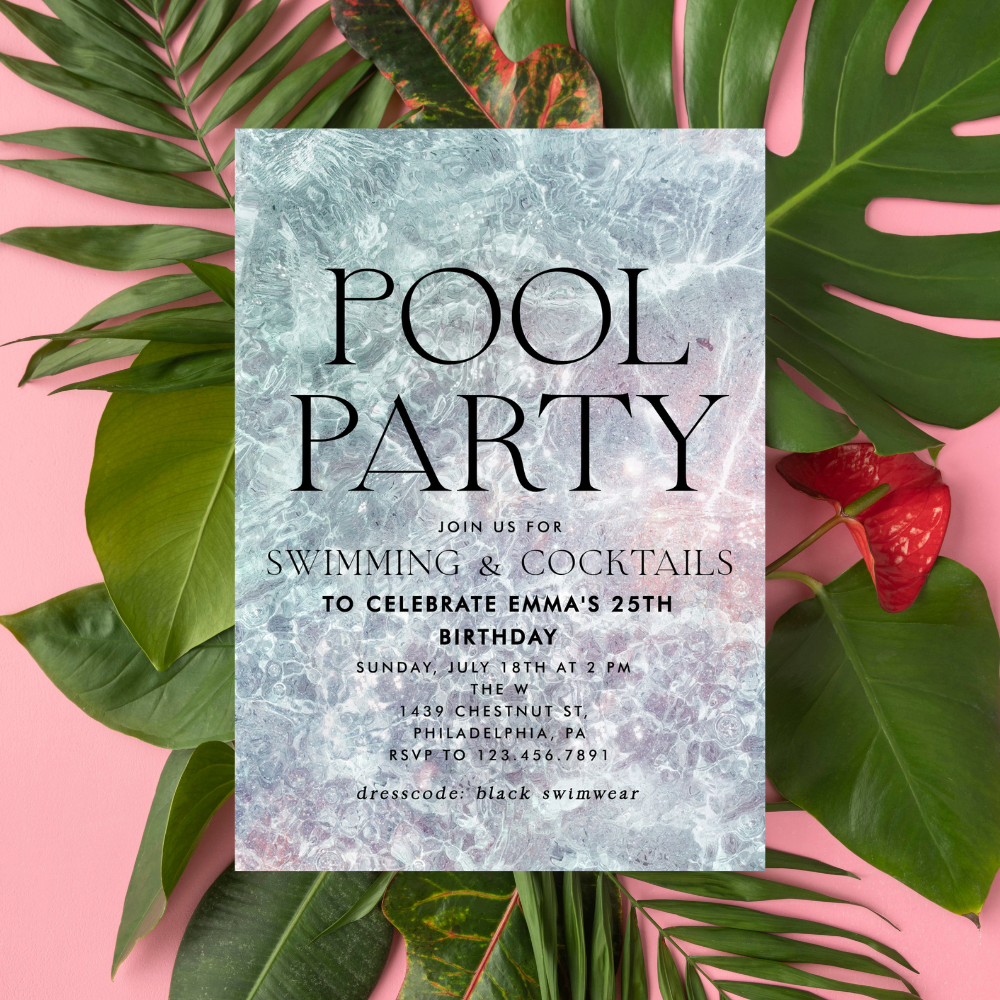 Chic Modern Water Pool Party Birthday Invitation