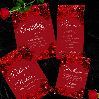 Elegant Red Rose Calligraphy Birthday Bundle