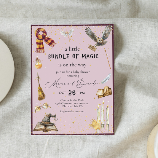 Magical Wizard Girl Pink Baby Shower Invitation