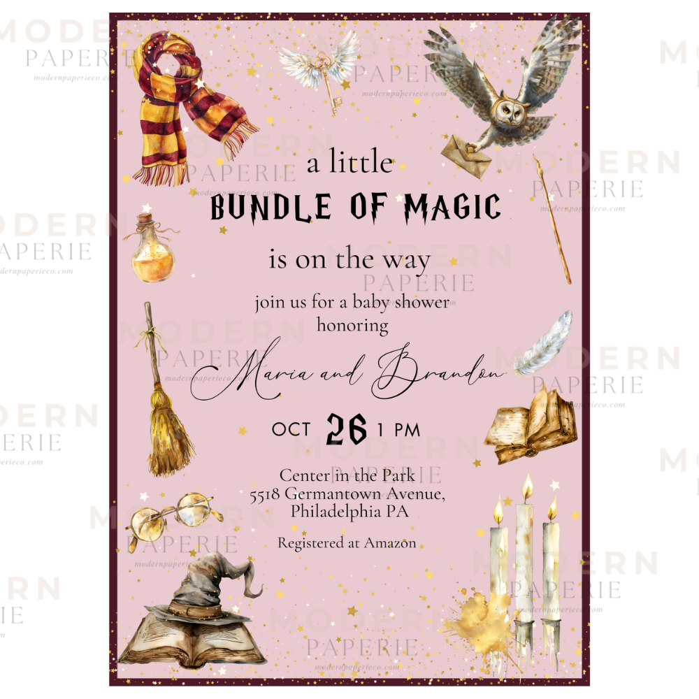 Magical Wizard Girl Pink Baby Shower Invitation