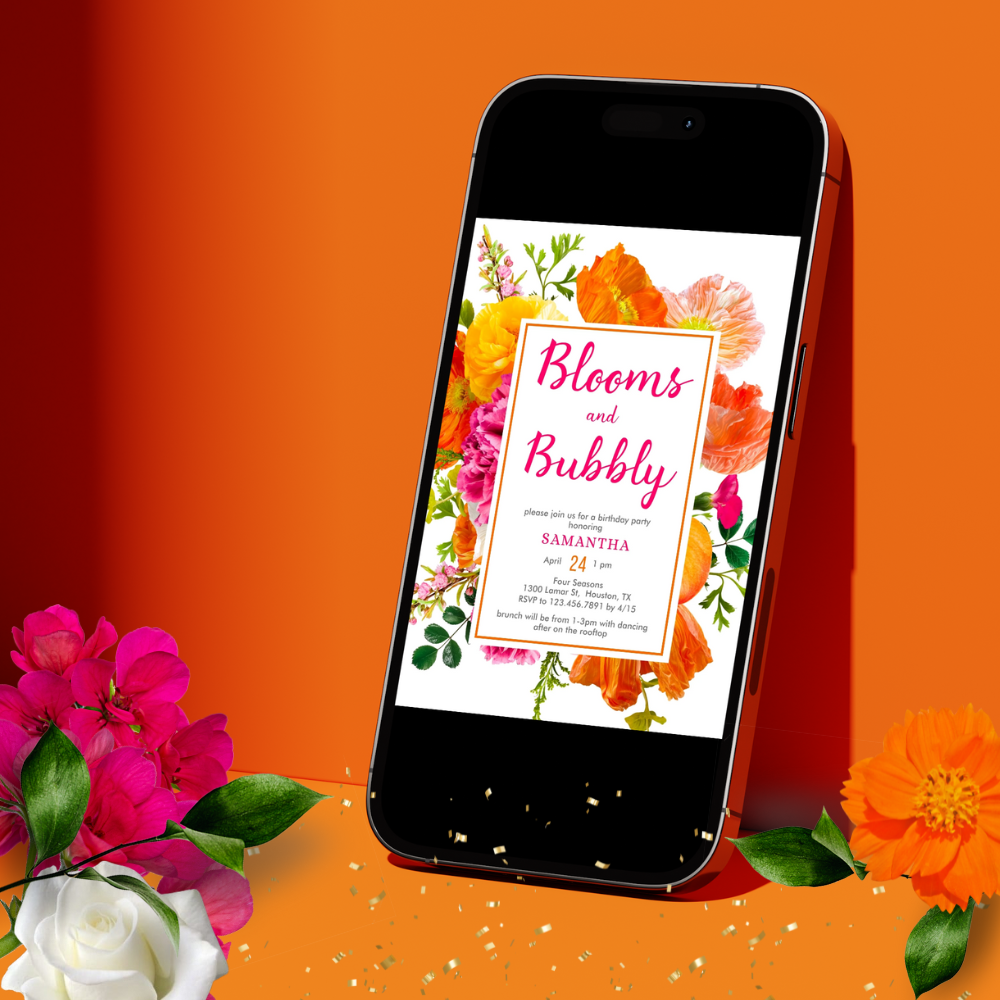 Stylish Orange & Pink Floral Birthday Invitation