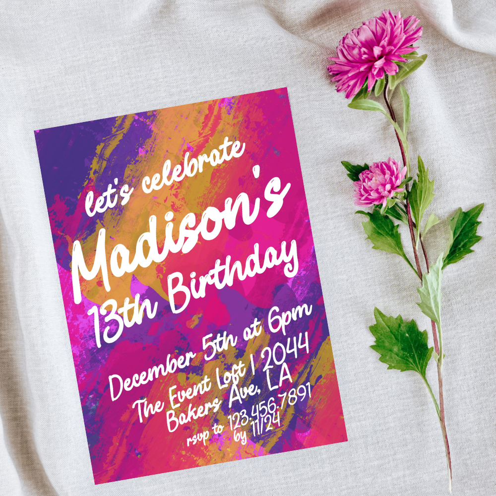 Vibrant Modern Paint Teen Birthday Invitation