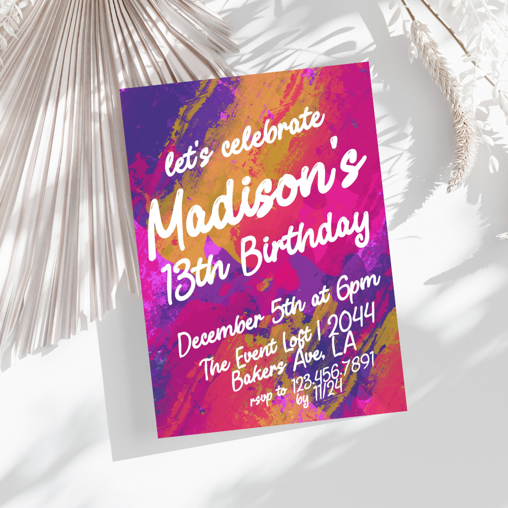 Vibrant Modern Paint Teen Birthday Invitation