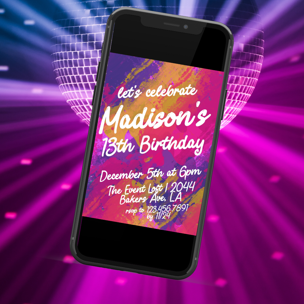 Vibrant Modern Paint Teen Birthday Invitation