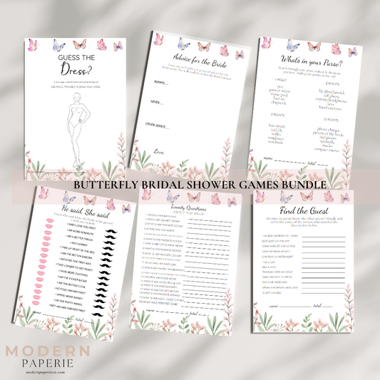 Butterflies Theme Bridal Shower Games Bundle