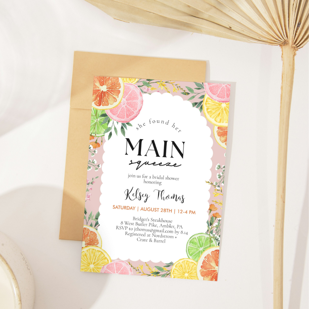 Watercolor Citrus Main Squeeze Bridal Shower Invitation