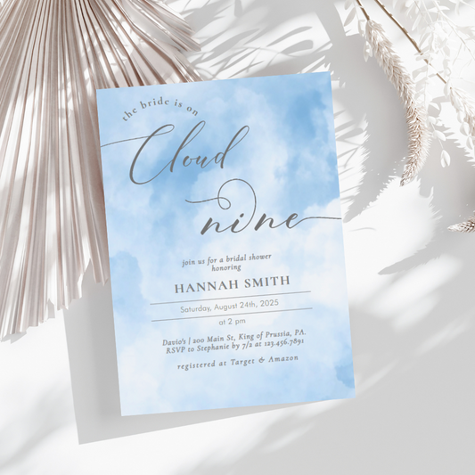 Watercolor On Cloud 9 Bridal Shower Invitation