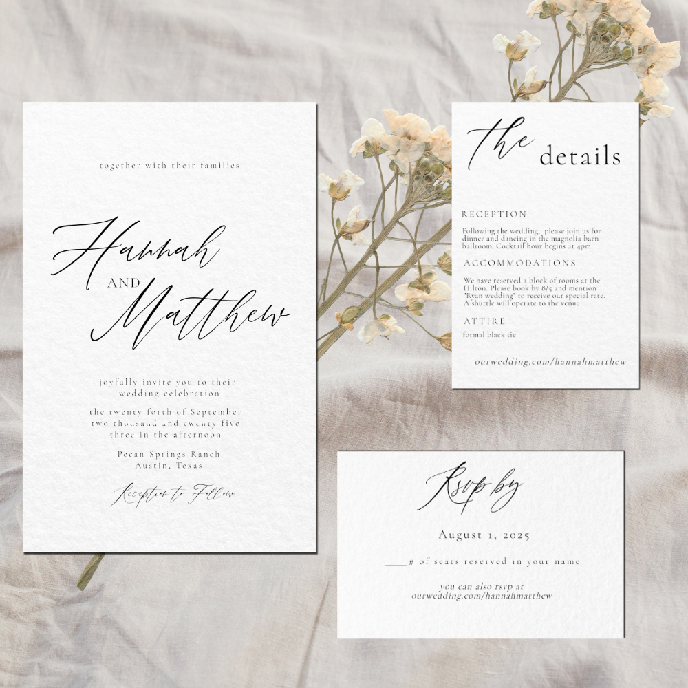 HANNAH Calligraphy Elegant Wedding Invitation Suite