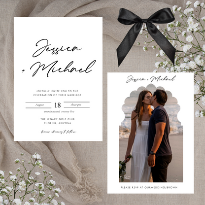 JESSICA Minimalist Front + Back Wedding Invitation