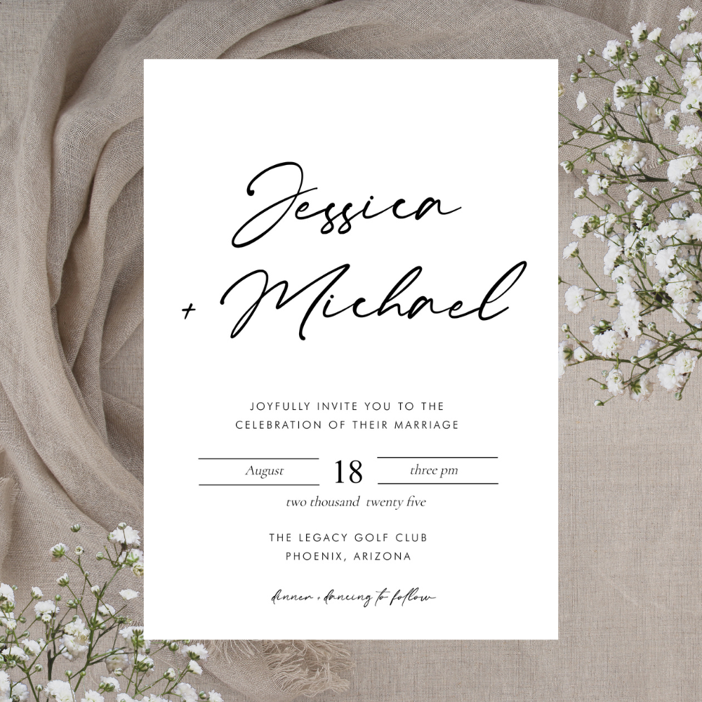 JESSICA Minimalist Front + Back Wedding Invitation